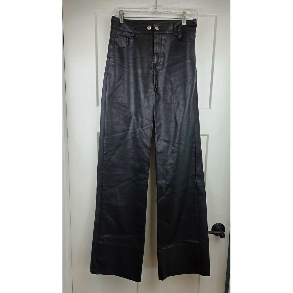 Nasty Gal Collection Black Faux Leather Wide Leg Pants Size Small